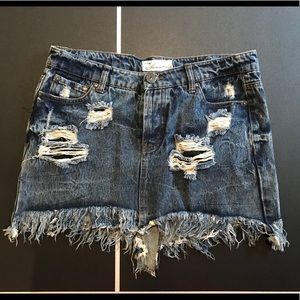 Destructed Denim Skirt